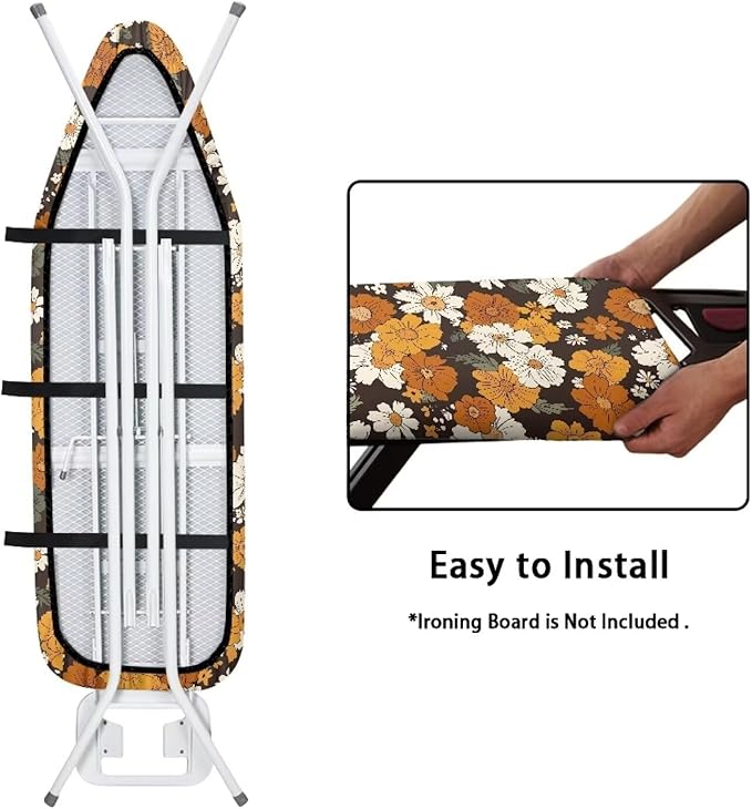 SEANATIVE Hippy Floral Ironing Board Covers Stretchy Iron Boards Replacement Cover 15 x 54 Inches, Thick Iron Pad Cover with Musical Note Design
