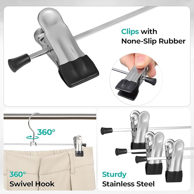 GoodtoU Pants Hangers with Clips - Metal Hanger with Adjustable Clips 36 Pack for Pant Jeans Skirt Boots, Heavy Duty Non-Slip