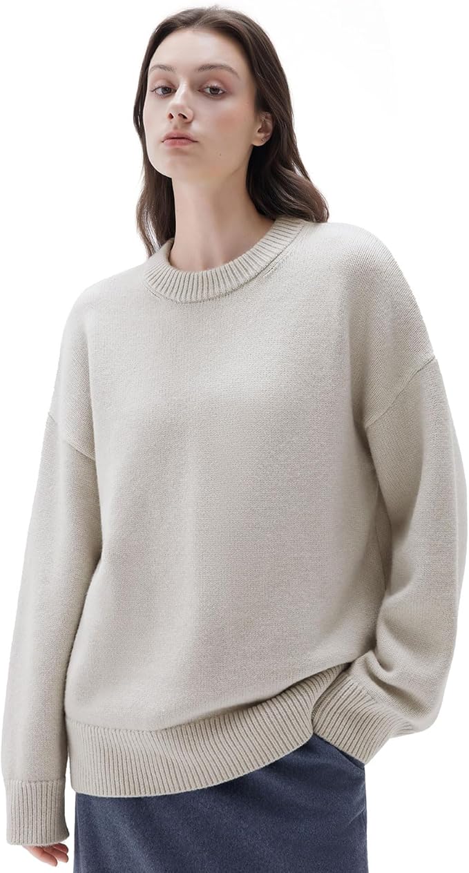 SUUKSESS Women Cashmere Blend Oversized Crew Neck Long Sleeve Pullover Sweaters