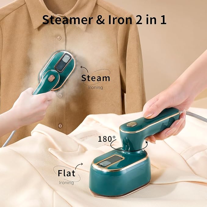 Mini Steam Iron for Clothes, Travel Steamer for Clothes Portable, Micro Steam Iron Mini Handheld Steamer Support Dry And Wet Ironing for Home Travel (White) (Emerald Green)