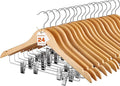 HOUSE DAY 24 Pack High-Grade Wooden Suit Hangers Skirt Hangers with Clips Solid Wood Pants Hanger Natural Smooth Finish Premium Wood Hanger with Durable Metal Clips for Blouse, Dress, Coat, Jacket