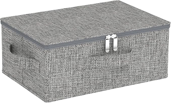 Blanket Bags with Lid, Foldable Underbed Storage Bins, Home Basket Container for Organizing Clothes, Shoes, Pillows, 14.9x10.2x5.9Inches, Grey, 1 Pack