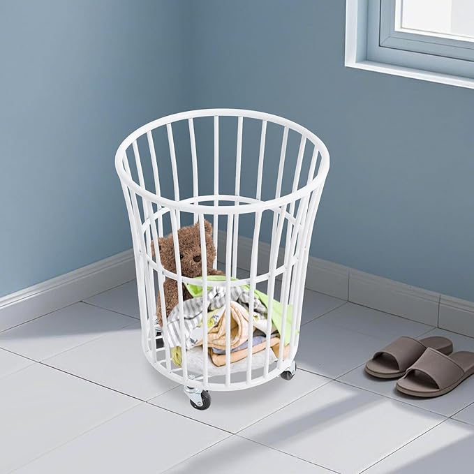 Rolling Laundry Basket Cart Metal Laundry Basket with Wheels,Portable Laundry Hamper Bathroom Dirty Clothes Storage (J)