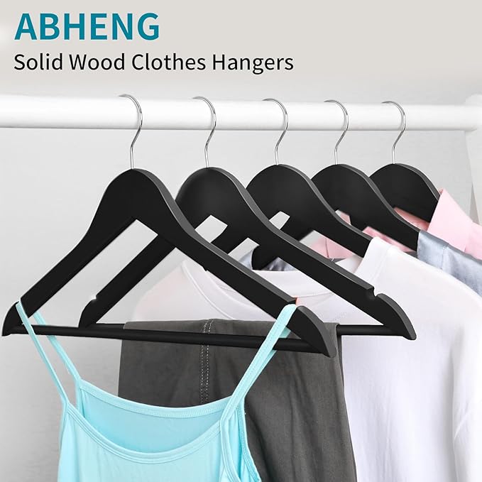 30 Pack Wooden Coat Hangers, 360° Swivel Hook, Suit Hangers with Anti-Slip Notches, Clothes Hangers for Jackets, Shirts, Dress, Black UAWY0530B
