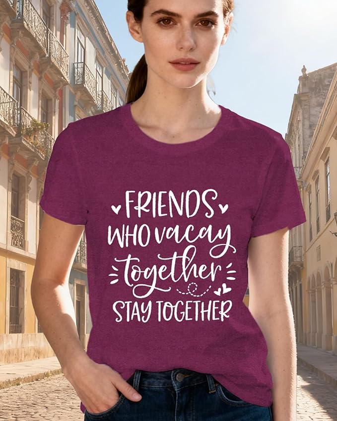 Best Friend Shirts for Women Bestie T-Shirt Friends Who Vacay Together Stay Together Tee Tops