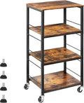 CADUKE Rolling Kitchen Cart Industrial Serving Cart 4 Tier Wood Utility Island on Wheels Rolling Bar Cart with Storage Farmhouse Microwave Table Serving Trolley Stand for Bathroom Living Room, Brown