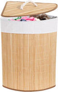 Corner Laundry Hamper with Lid, Foldable Triangle Clothes Hamper, Natural Wood Weave Laundry Basket Bin for Bedroom Bathroom Laundry Room, 25 x 18 in
