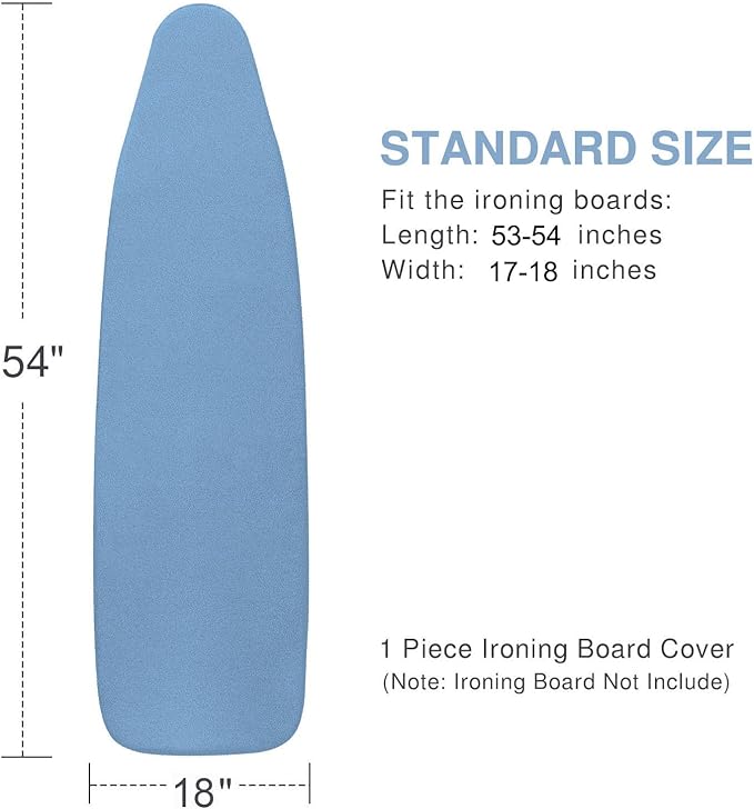 Ironing Board Cover and Pad 18x54, Thick Padding, Elastic Edge, Silicone Coated, Resist Scorching, Adjustable Fastener, Heavy Duty Padded Iron Board Covers (Blue)