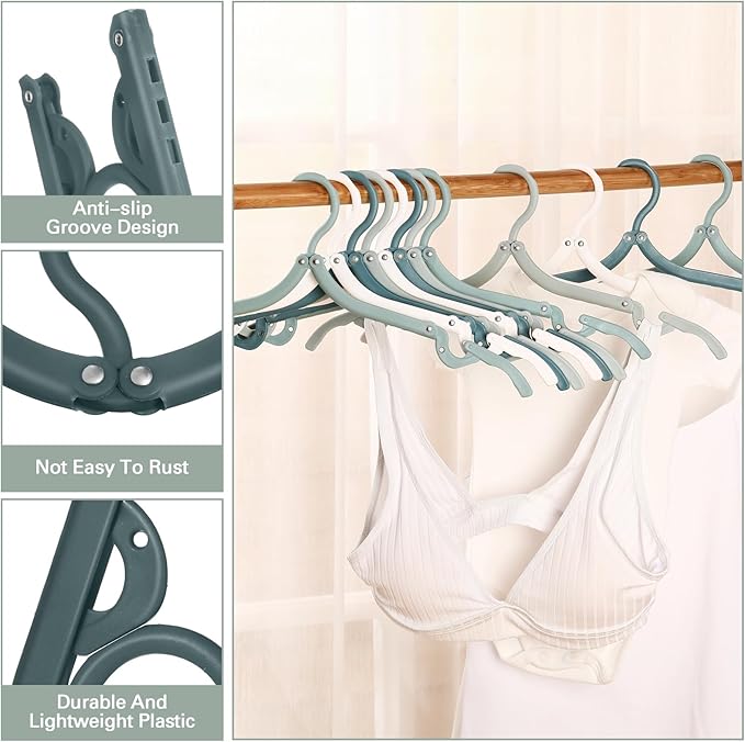 12 Pcs Travel Hangers Cruise Ship Essentials Foldable Portable Plastic Vacation Hangers Non Slip Clothes Drying Rack Travel Accessories for Dormitory School Hotel Laundry (Classic Color)
