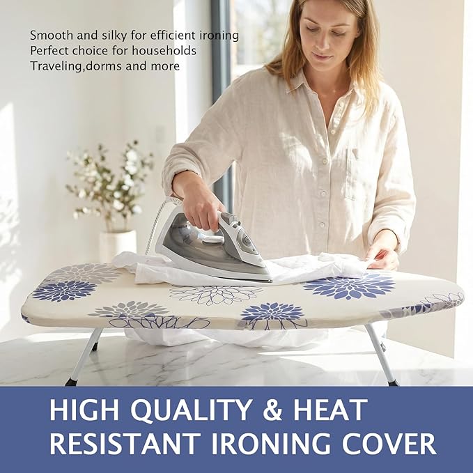 SheeChung 12.5"x32" Small Ironing Board Cover and Pad,Fits Mini Table Top Ironing Board,Extra Thick Padding,Elastic Cord&Fasteners,Heat Resistance(Ironing Board Not Included)