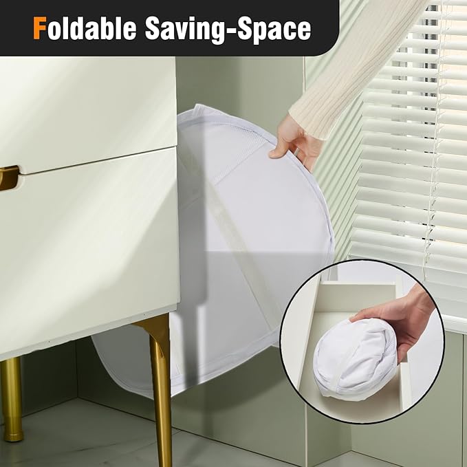 TECHMILLY Pop Up Foldable Laundry Basket, 90L Large Capacity Square & Tear Proof Laundry Hamper with Reinforced Handles for Dirty Clothes Storage in Dorm, Laundry Room, Bathroom, White(Fabric)