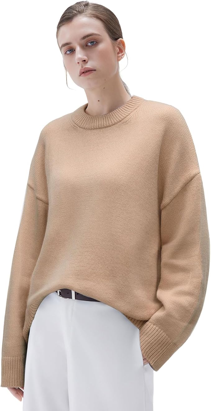 SUUKSESS Women Cashmere Blend Oversized Crew Neck Long Sleeve Pullover Sweaters