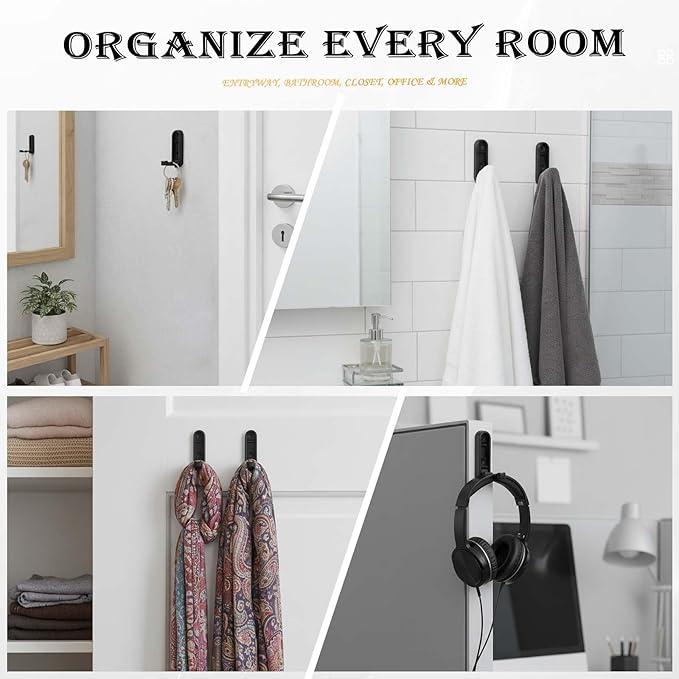 Heavy Duty Folding Wall Hooks 2 Pack, Black Foldable Coat Hooks for Bathroom, Closet, Entryway, Towel, Robe, Bag, Hat Hanging, Space Saving, Zinc Alloy, Easy Mount