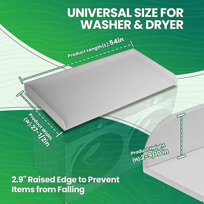 FlyGeneral Washer and Dryer Countertop, 27.5" x 54" White Quick-Install Washer and Dryer Countertop for Organizing The Laundry Room.