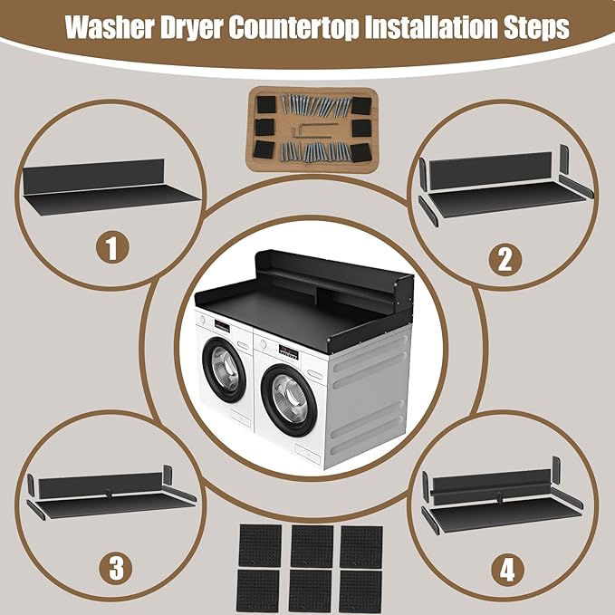 2-Tier Washer and Dryer Countertop, Wooden Washer Dryer Countertop, 27.5" Depth X 54" Laundry Countertop Over Washer and Dryer for Folding Clothes Over Washer and Dryer(Black)