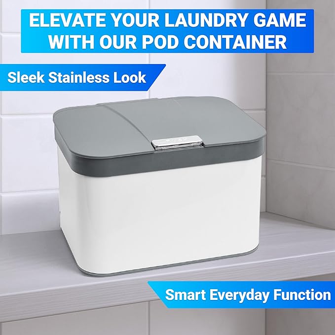 Skywin TidyFriend Laundry Pods Container with Push Up Lid, 10" x 7.4" x 6.7", Airtight Storage Keeps Pods Fresh, Laundry Detergent Container & Dishwasher Pod Holder (Grey)