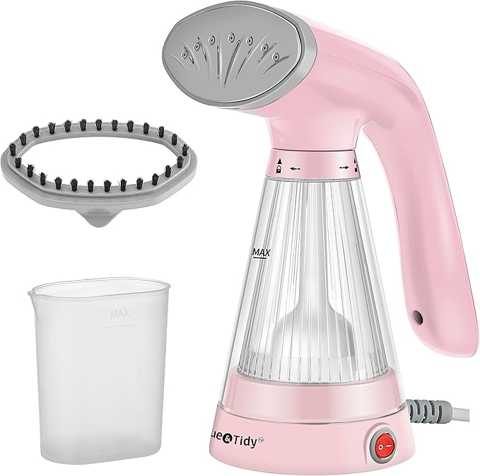 True & Tidy Handheld Portable Handheld Steamer for Clothes with Stainless Steel Steam Plate, 600watts of Powerful Steam, Compact and Lightweight, Pink