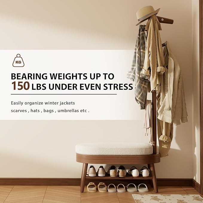 AQIMUELE Shoe Bench Entryway,Coat Rack with Shoe Storage, Coat Rack and Shoe Rack, Wooden Narrow Shoe Bench(Walnut)