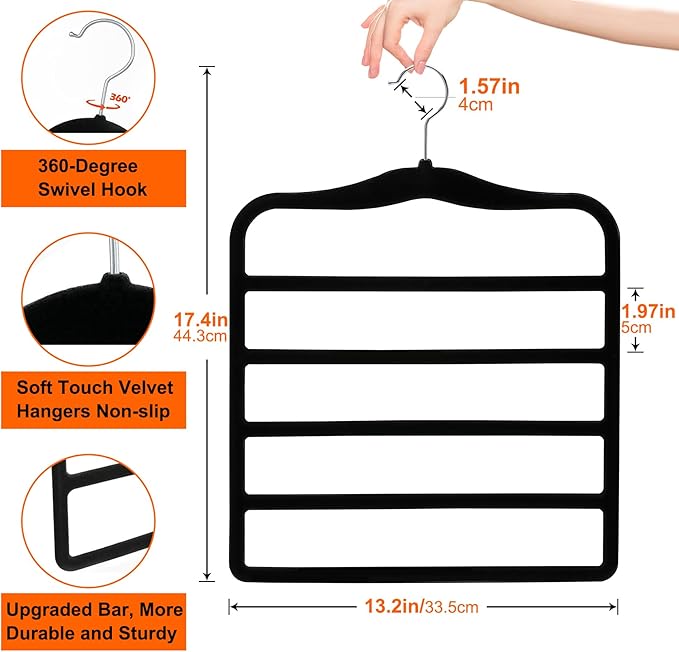 Closet Organizers and Storage,5 Pack Pants Hangers Space Saving,Velvet Hangers, Dorm Room Essentials for College Students Girls Boys Guys,Non Slip Organization and Storage Scarf Jeans Hangers