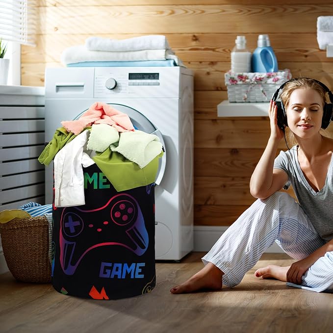 Zhehao 2 Pcs Gamer Laundry Basket Boys Kids Laundry Hamper Gamer Room Decor Gaming Storage Basket Hamper Clothes Organizer Nursery Toy Storage Bin for Easter Gifts Bedroom Bathroom Decoration(Fresh)