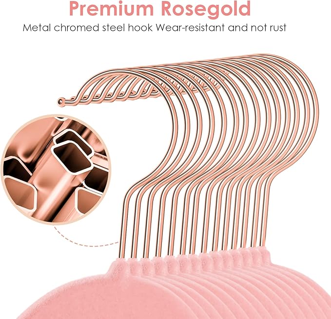 Velvet Hangers Non Slip Felt Hangers, 30 Pack Pink Velvet Clothes Hangers Space Saving Slim with 360 Degree Swivel Hook for Suits Coats, Jackets, Pants, and Dress Clothes