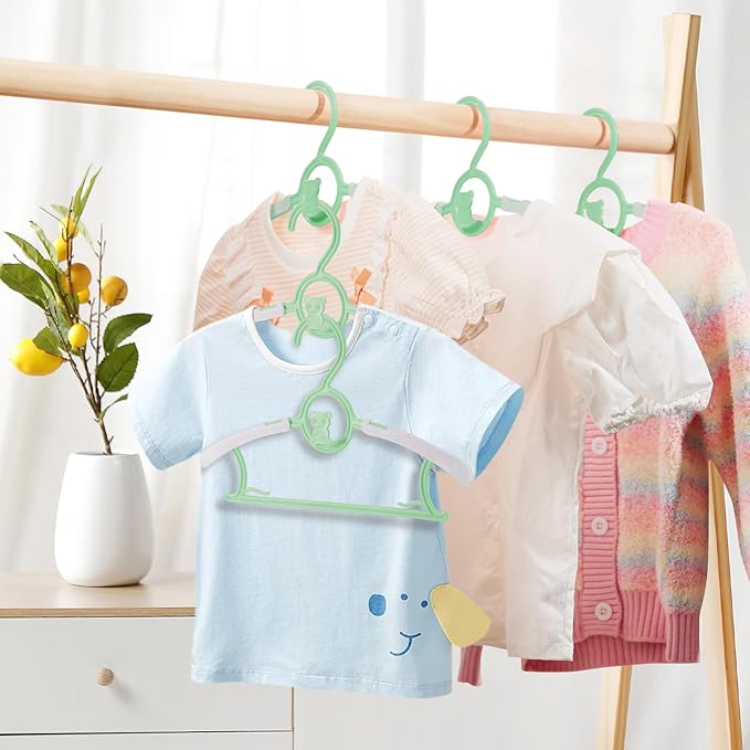 Baby Hangers,11-14 inch Extendable Kid Hangers 60 Pack,Non-Slip Children Hangers,Stackable Space Save Toddler Hangers,Infant Hangers for Closet,Green 60 Pack