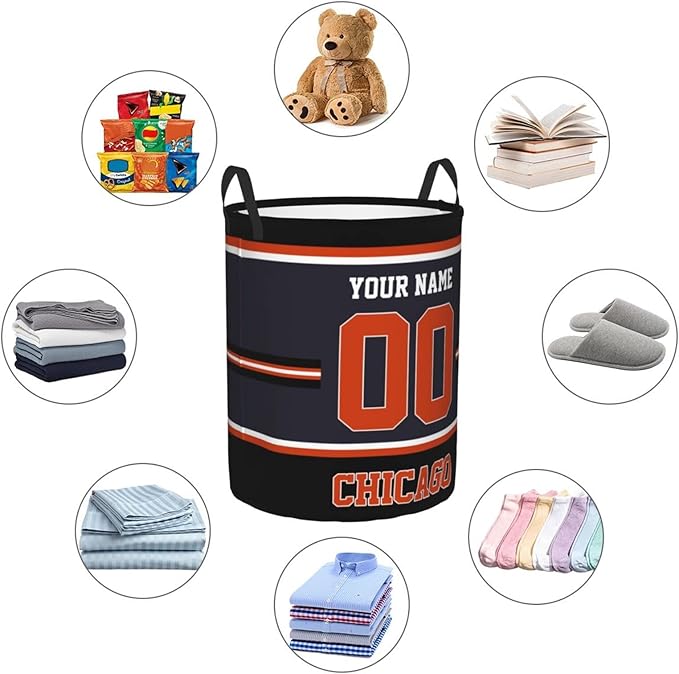 Custom Chicago Laundry Hamper Personalized Laundry Basket Customized Name And Number Collapsible Storage Basket for Bedroom Bathroom Living Room Gifts