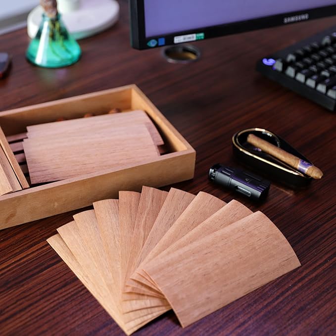 Woho 36 Count Spanish Cedar Sheets for Travel Humidor/Tupperdor/Cigar Tray/Case, Spanish Cedar Wood Veneer Chips for Cigar Dividing/Lighting, Cigar Accessories for Cigar Aging/Storage/Fresh(Pack of 1)