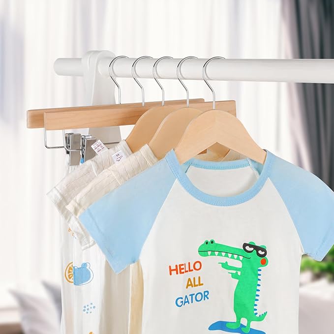 TOPIA HANGER Unfinished/Natural Kids Children Baby Wood Wooden Clothes Dress Shirt Hangers with No Painting - 360° Stronger Flexible Hook- Extra Smoothly Cut Notches, 20 Pack CT09N20