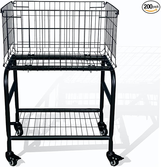 31" height Rolling Laundry Basket with Wheels, Heavy Duty 2-Tier Metal Wire Laundry Cart, Foldable Hamper with Industrial Wheels & Brakes for Clothes, Bedroom, Dorm, Apartment (Black)