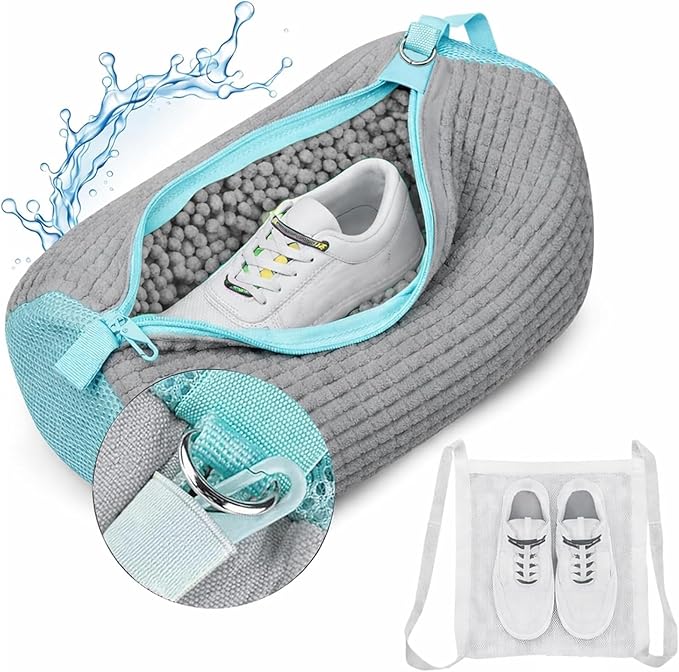 Shoe Washing Machine Bag, Shoe Laundry Bag for Washer and Dryer, Include Dry Net Bag, Reusable and Durable Zipper with Hook Design, Shoe Washing Bag for Sneaker (Gray, 1 Pack)
