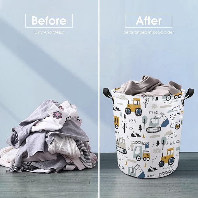 Cute Truck Tractor Kids Laundry Basket Construction Party Decorations Boys Hamper Dirty Clothes Toy Storage Bin