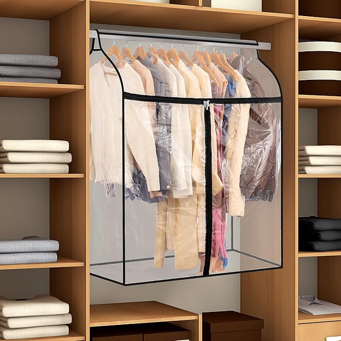 Hanging Garment Bag for Closet Winter Clothes Storage with Clear Window Coat Rack Cover Large Clothing Bags with Zipper Dust Proof Dress Protector (Big)