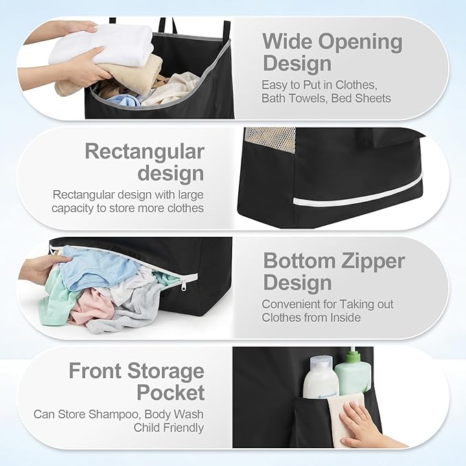 Hanging Laundry Hamper Bag, Extra Large Storage Space (30"x21"x4"), with 6 Hooks, Suitable for Dirty Clothes Storage, Wall Mounted and Door Mounted Laundry Basket