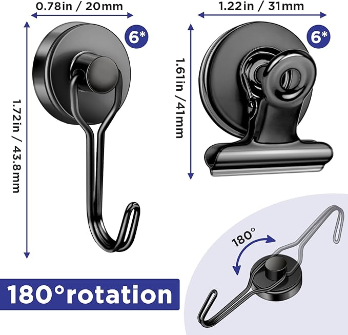 40lbs+ Magnetic Hooks and Clips Set for Cruise Cabins, 12 Pack Cruise Magnetic Organizer for Hanging Clothes, Hats, Lanyards, Daily Schedules - Cruise Essentials, Magnetic Hanger for Classroom, Fridge