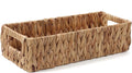Wicker Storage Baskets with Handle Water Hyacinth Basket for Organizing Decorative Storage Bins for Countertop Toilet Tank Boho Rectangular Home Organizer (Natural, 15.9" x 6.8" x 4.1")