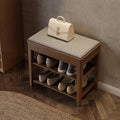 Small Shoe Bench with Storage, Wooden Shoe Storage Bench with Cushion&Hidden Drawer, 2-Tier Shoe Rack Bench for Entryway, Mudroom, Hallway