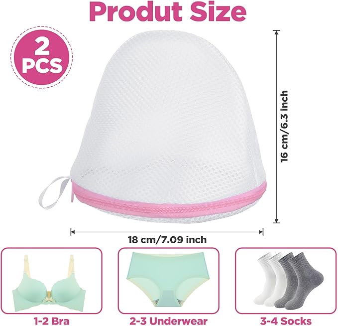 2 PCS Bra Bag for Washing Machine, Bra Washing Bags for Laundry, Bras Bags for Laundry with Zipper for Delicates Underwear Brassiere
