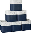 Cube Storage Bins, Collapsible Fabric Storage Cubes Bins, 11 Inch Cube Storage Bins with Handles, Foldable Storage Cubes (White/Navy, 6Pack)