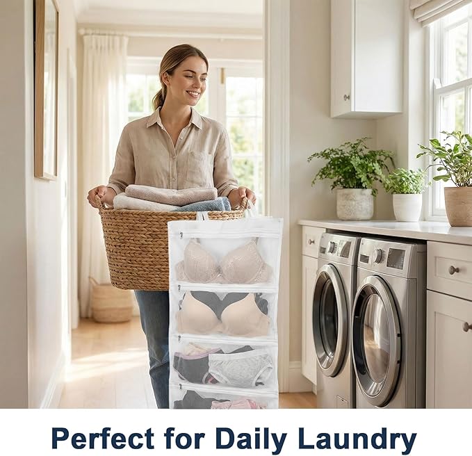 2PCS Bra Laundry Bags for Washing Machine, Delicates Bra Washing Bags for Laundry and Storage, Holds 8 A–D Cup Sizes, 4-in-1 Clean Dry Store Dust-Proof Design, Cleans Better Than Single Bag