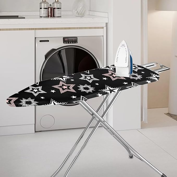 Black Fashion Iron Board Cover with Elastic Edge Large Fits All Standard Size Ironing Board Covers Heavy Duty Pressing Cloth for Ironing Stain Resistant