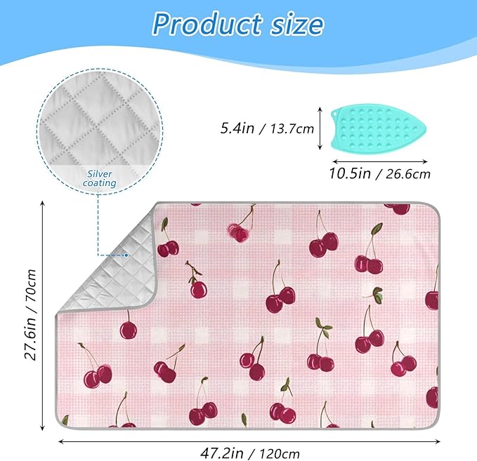 Ironing Mat Pad for Table Portable Travel Iron Blanket Ironing Board Covers Pressing Mat Heat Press Pads 27.6x47.2 Inches Pink Gingham Cherry53