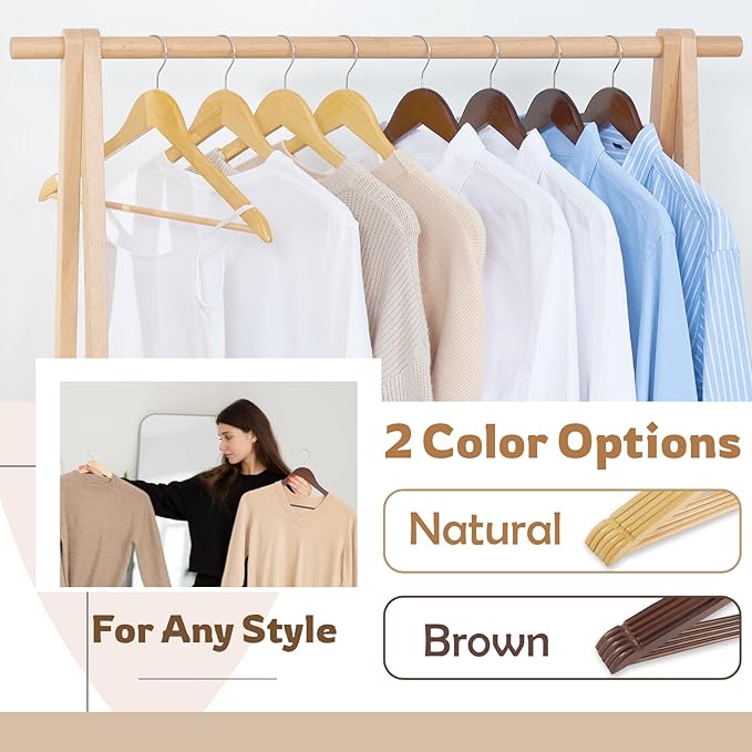 ELONG HOME Wooden Hangers, 20 Pack Coat Hangers with Extra Smooth Finish, Precisely Cut Notches and Chrome Swivel Hook, Wooden Clothes Hangers for Shirt Suit Jacket Dress