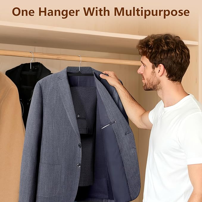 50 Pack Velvet Hangers Non Slip, Felt Pants Hangers Thin Space Saving Clothes Hanger Flocked Strong Durable Ganchos para Colgar Ropa with 360°Swivel Hook for Pants Jeans Shorts Tank Top, Linen White