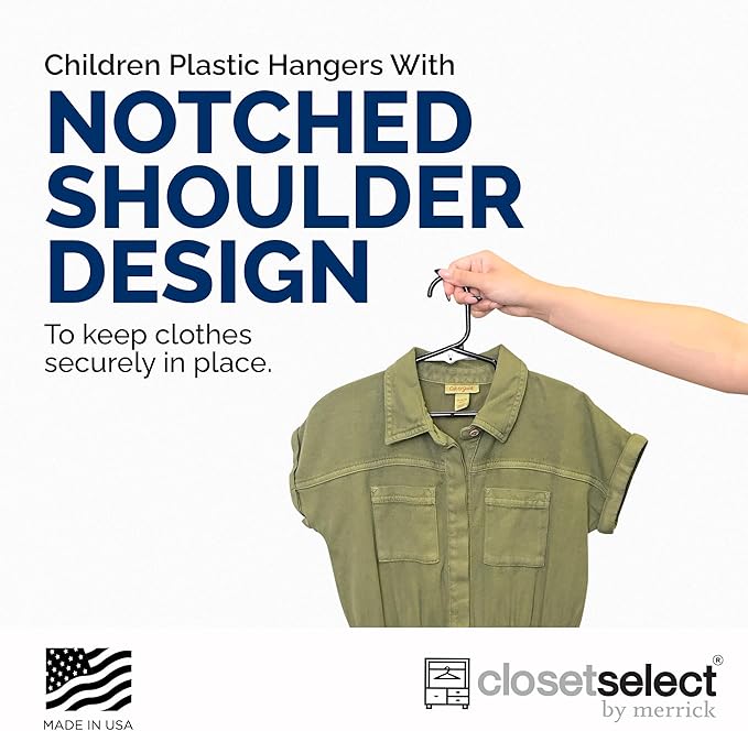 Childrens Hangers 30 Pack - 11.75 Inch Plastic Kids Hangers for Closet, Baby Hangers for Children Clothes Sizes 0 to 8, Non-Slip Infant Hangers with Shoulder Grooves, Made in USA | Black