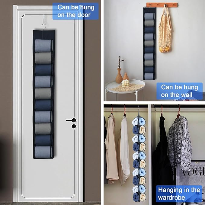 2-Pack Hanging Organizer for Closet - 20 Pocket Storage Leggings, Yoga for Pants & Accessories Multi-Pocket Closet Organizer for Apartments & Dorms, Space-Saving, Behind Door Design (Black)
