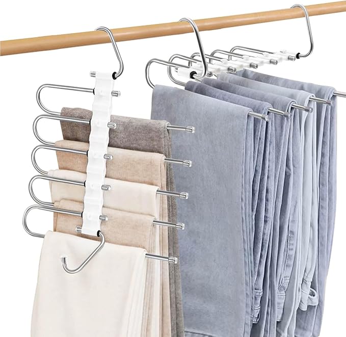 2Pack Pants Hangers Space Saving,Anti-Slip Design, Storage Organizer for Pants Jeans Trousers Skirts Scarf,Non Slip Stainless Steel Multifunctional Rack (Black, U-shaped-2pack)