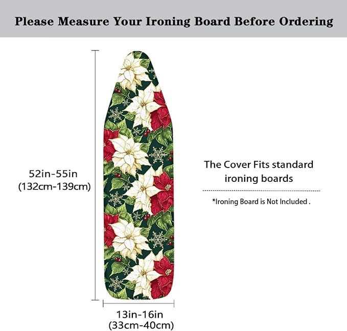 Christmas Floral 54 x 15 Ironing Board Cover Standard Full Size Elastic Edge Scorch Stain Resistant Ironing Cover