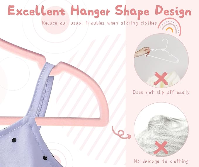 GOSCHE Baby Hangers 11 inch, Toddler Velvet Hnagers, Non-Slip for Baby and Children Clothes, Durable Ultra-Slim Space-Saving Closet Organizers, Pink, 30 Pack