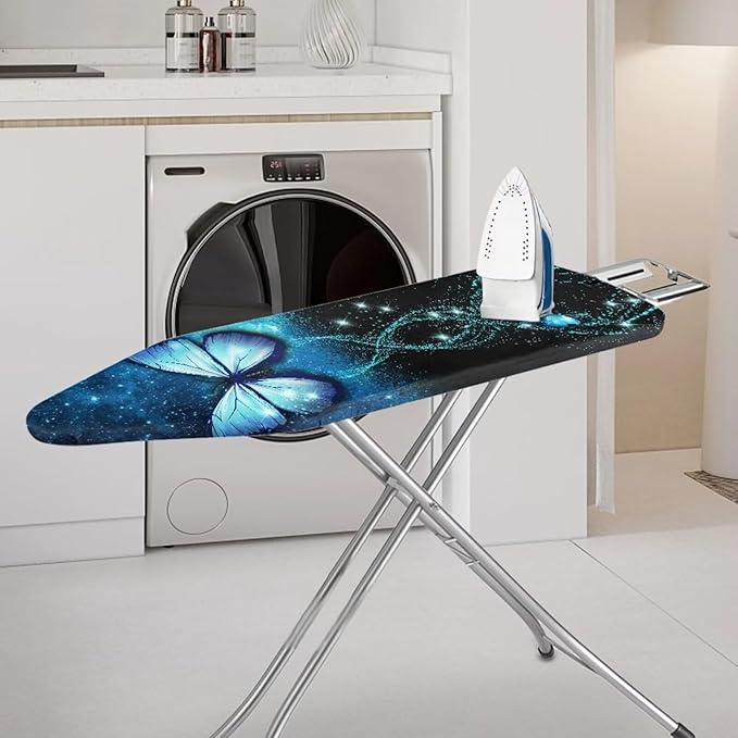 Flashideas Blue Butterfly Print Ironing Board Cover with Elastic Edge Table Top Floral Print Ironing Board Cover Resist Scorching Iron Board Protector Thick Iron Pads for Ironing Board
